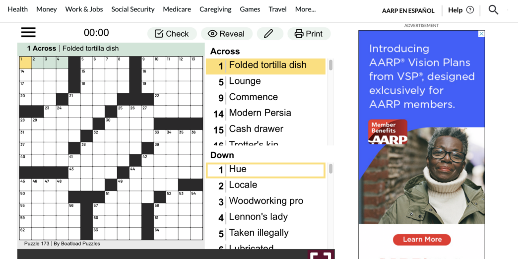 a screenshot of a crossword puzzle